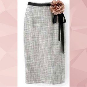 Tweed Pencil Skirt High Waist With original Large Flower belt 10 Newport News